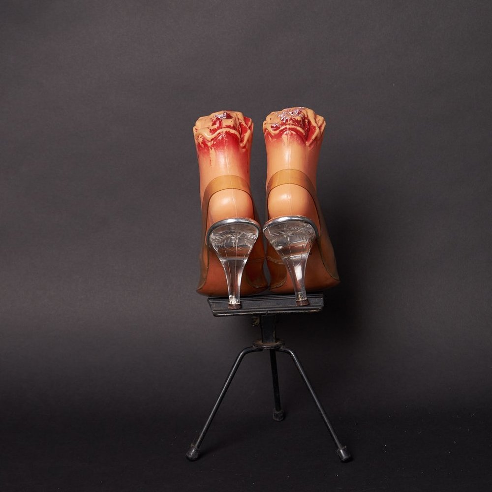 1950s Clear Plastic Carved Heels Shoes Slingbacks